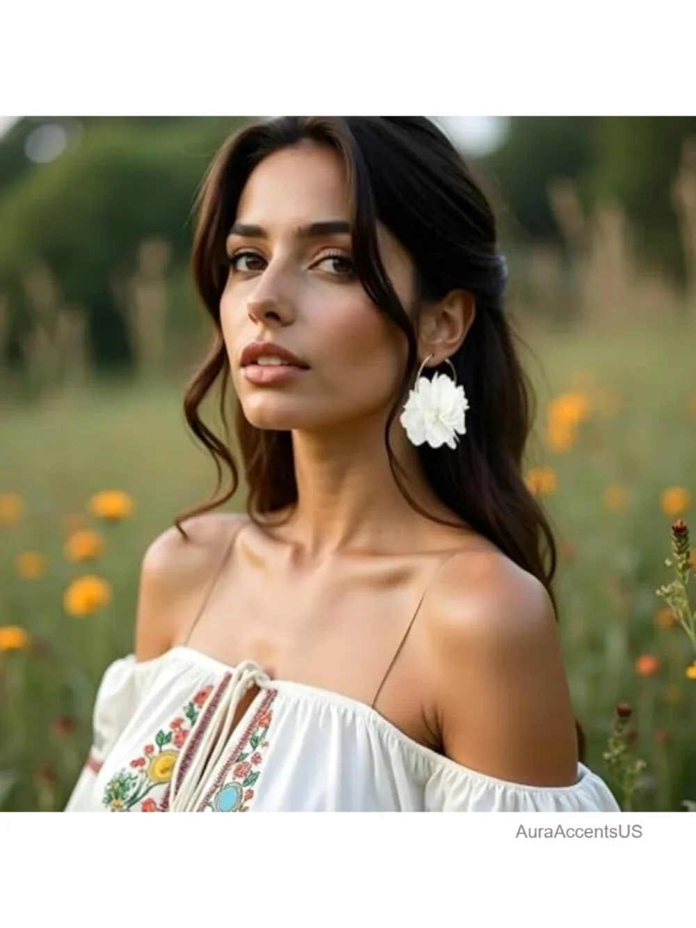 Gold Plated Organza Flower Hoop Earrings Lightweight Statement Jewelry Women